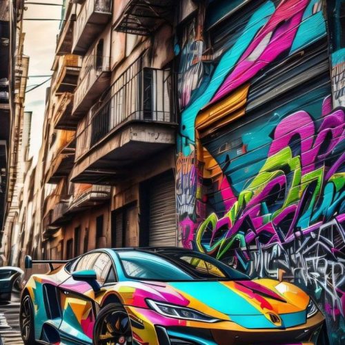 Colorful place with car