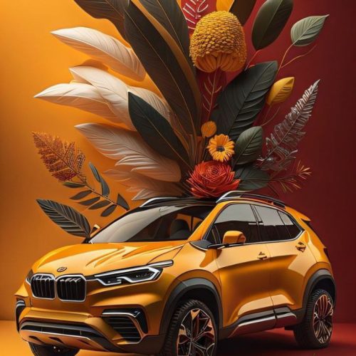 Orange Car with Flower